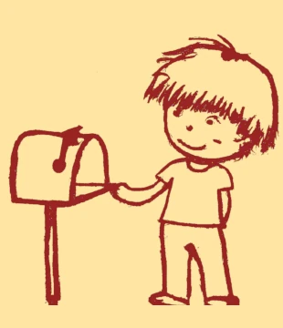 Kinderzeichnung: Kind am Briefkasten