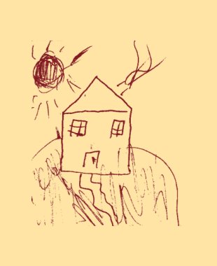 Kinderzeichnung: Haus auf einem Hügel