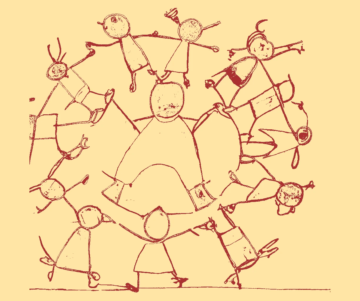 Kinderzeichnung: Im Kreis tanzende Kinder