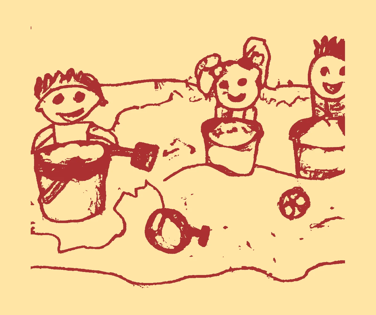 Kinderzeichnung:  Kinder im Sandkasten